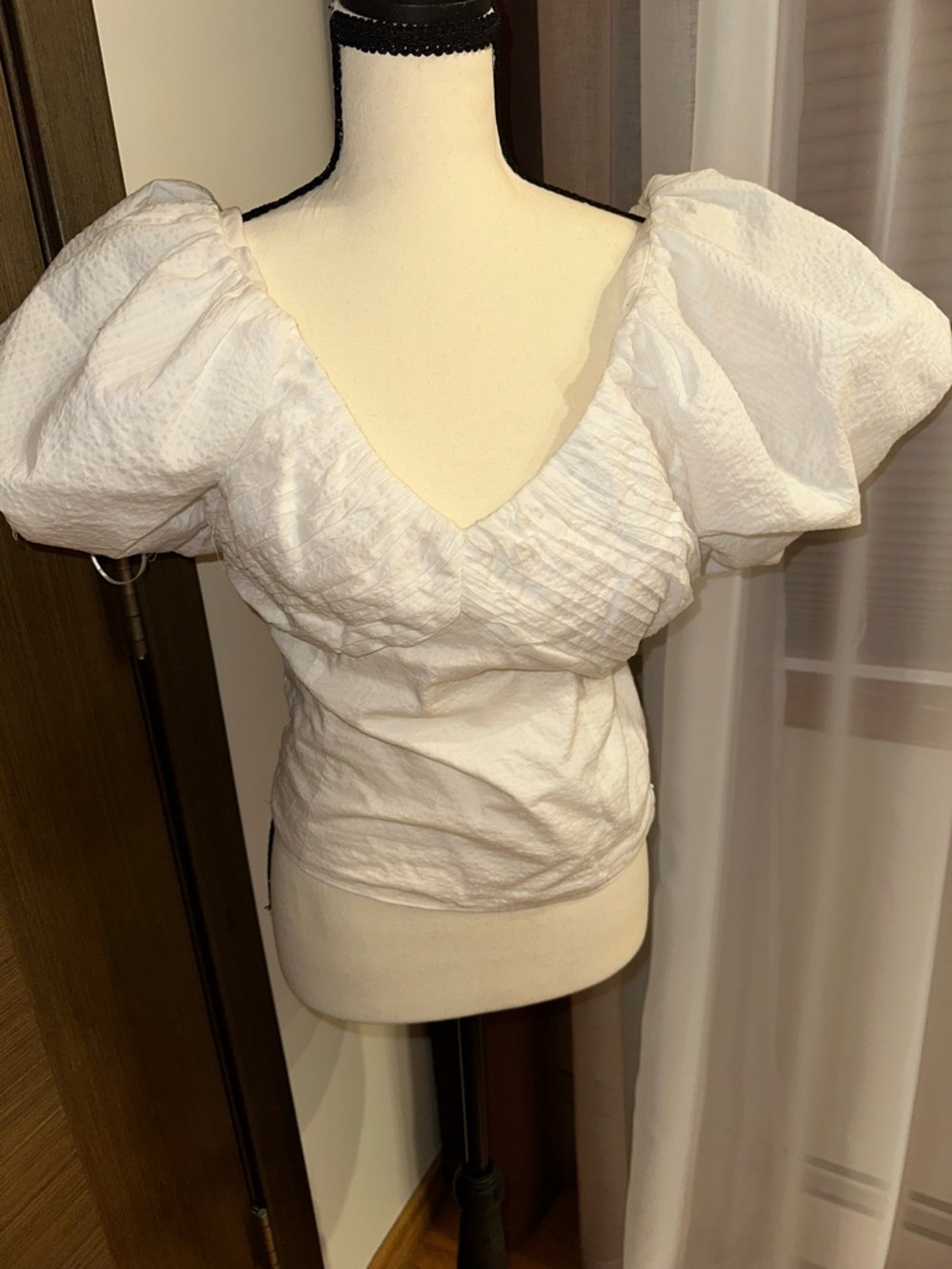Frame Women's White Puff Sleeve V-Neck Top Sz Large